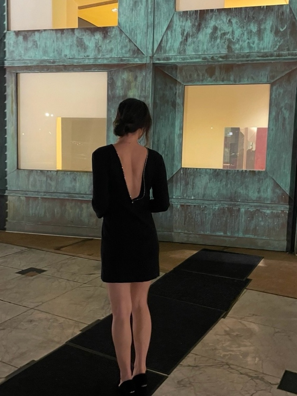 Women's Black Open-Back Long-Sleeve Mini Dress - Size Small
